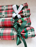Red Check with Green Woven Christmas Tree - Handmade Fabric Christmas Crackers