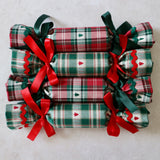 Red Check with Green Woven Christmas Tree - Handmade Fabric Christmas Crackers